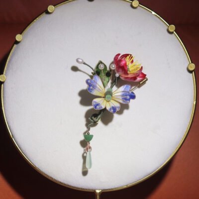 Vintage brooch velvet silk lotus butterfly lotus brooch - 图片 4