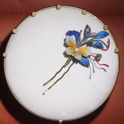 Silk flower butterfly hairpin/ Chinese intangible cultural heritage velvet flower headdress - 图片 5