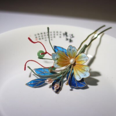 Silk flower butterfly hairpin/ Chinese intangible cultural heritage velvet flower headdress - 图片 4