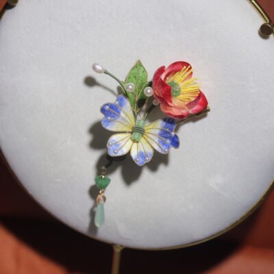 Vintage brooch velvet silk lotus butterfly lotus brooch - 图片 2